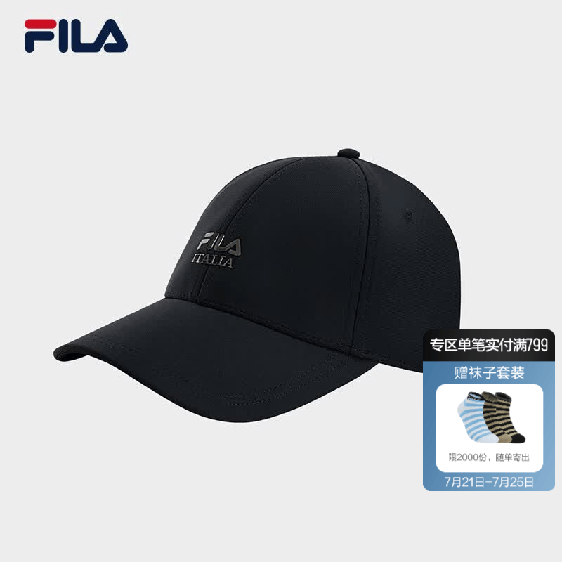 FILA 斐乐官方男新款棒球帽休闲通勤帽子时尚运动帽遮阳帽鸭舌帽 正黑色-BK