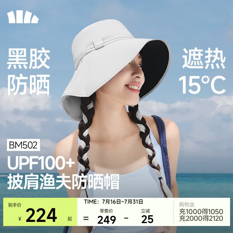 蕉下（beneunder）防晒帽女遮阳帽子飘带渔夫帽太阳帽登山帽钓鱼帽防紫外线时尚百搭 薄灰蓝 【侧脸款】