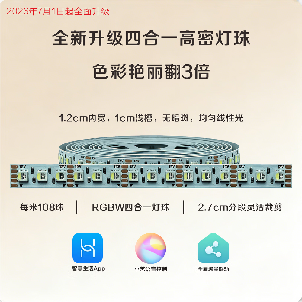 水母云（JELLYFISH TUR）智能LED灯带小艺声控RGBW客厅卧室窗帘盒氛围灯带【鸿蒙智联】 5米套装【含电源控制器/不可延长/滴胶/电压12V】 华为智慧生活APP控制，灯带电压12V