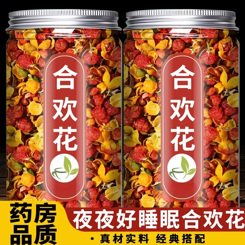 胖东来正宗胖东来同款特级野生合欢花茶南蛇藤果补气血助睡眠泡水喝养生 特优级合欢花 180g*4罐