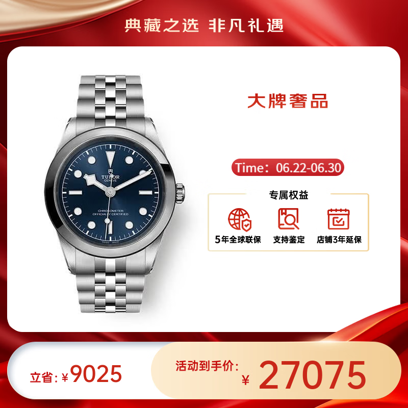 帝舵（TUDOR）碧湾系列自动机械男士腕表41mm送礼物 钢带蓝盘M79680-0002