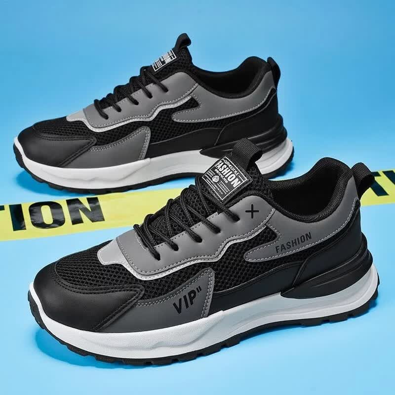 夏季男鞋新款透气网面鞋子男潮流百搭厚底运动鞋跑步老爹鞋wwh 黑色 41