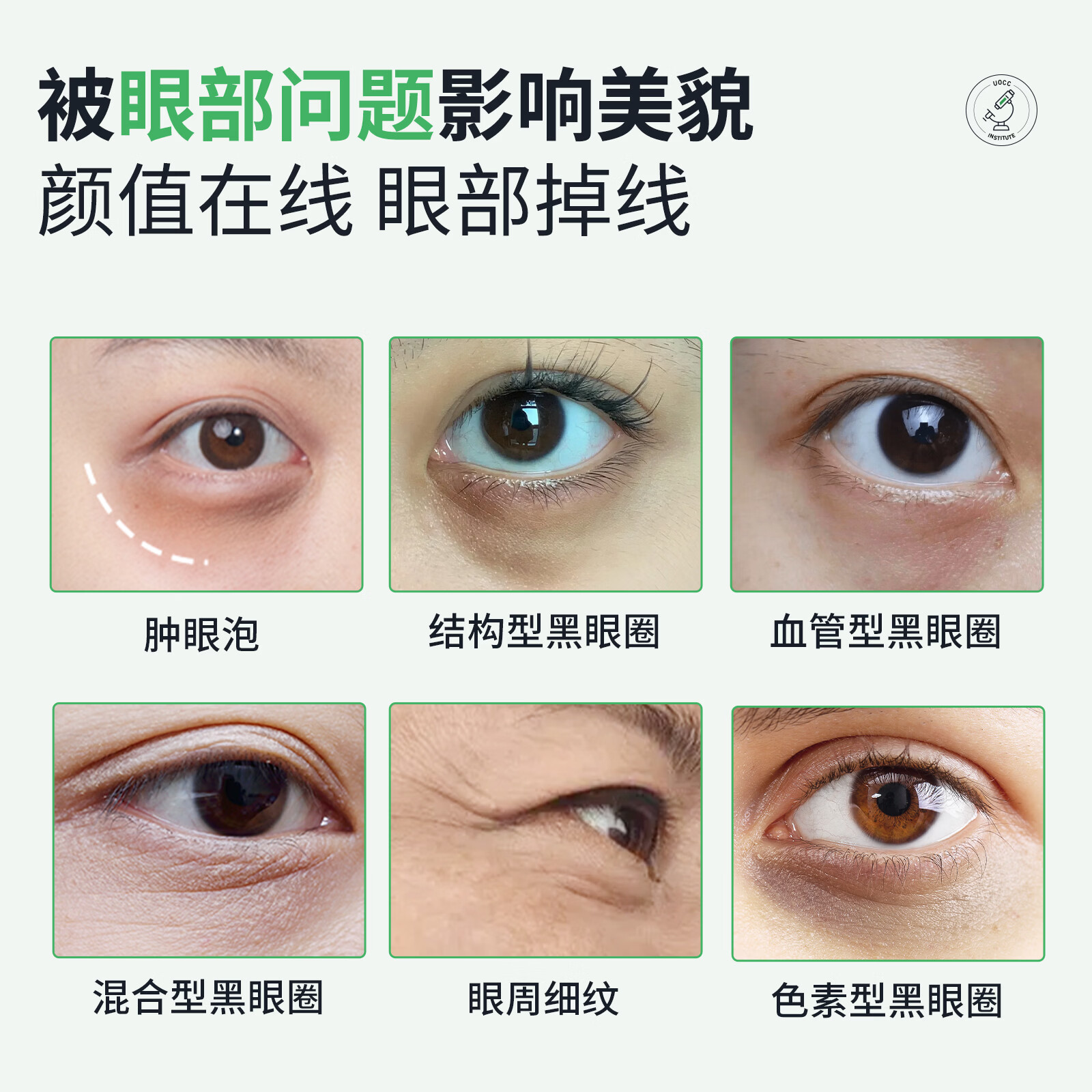 UOCC咖啡因眼霜多肽淡化细纹抗皱紧致uc小绿条眼膏去黑眼圈眼袋男女 一件体验装