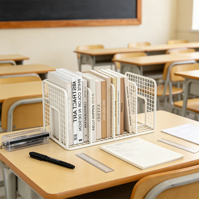 聚骊汇桌面书立架学生教室课桌上分格书架书挡板书本固定神器文具置物架 网格白色-四格