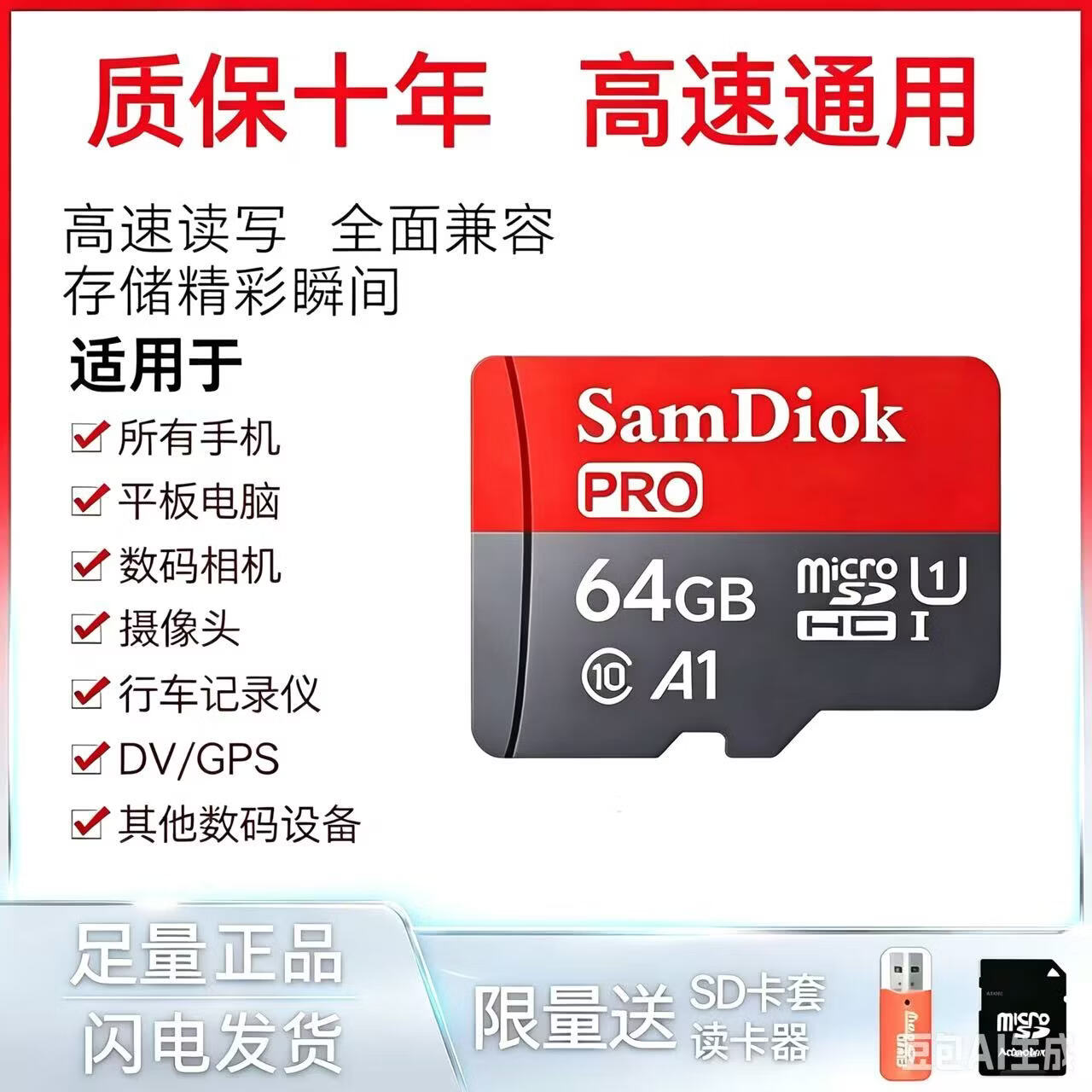 512G高速通用TF内存卡256G64G32G手机相机128G闪存卡1TB2TB行车记录仪监控mp3【配读卡器sd卡套】 1TB高速通用【送读卡器SD卡套】