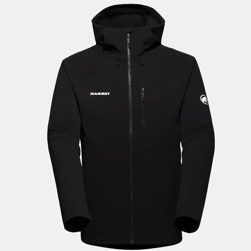 猛犸象（MAMMUT）Ultimate Comfort 徒步旅行连帽拉链防风透气长袖软壳衣 黑色 S