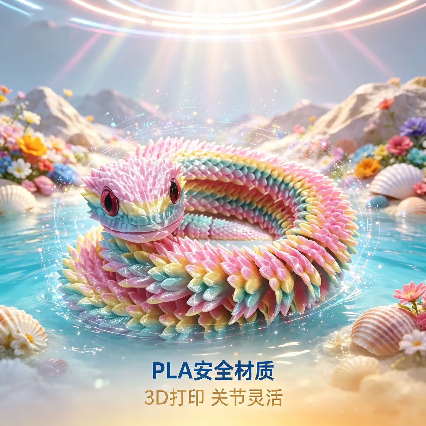 3d打印玩具蛇周边多关节可动夜光水晶蛇蝰蛇2025新款仿真动物模型 1.2米蝰蛇-冰淇淋色系(送仿真眼