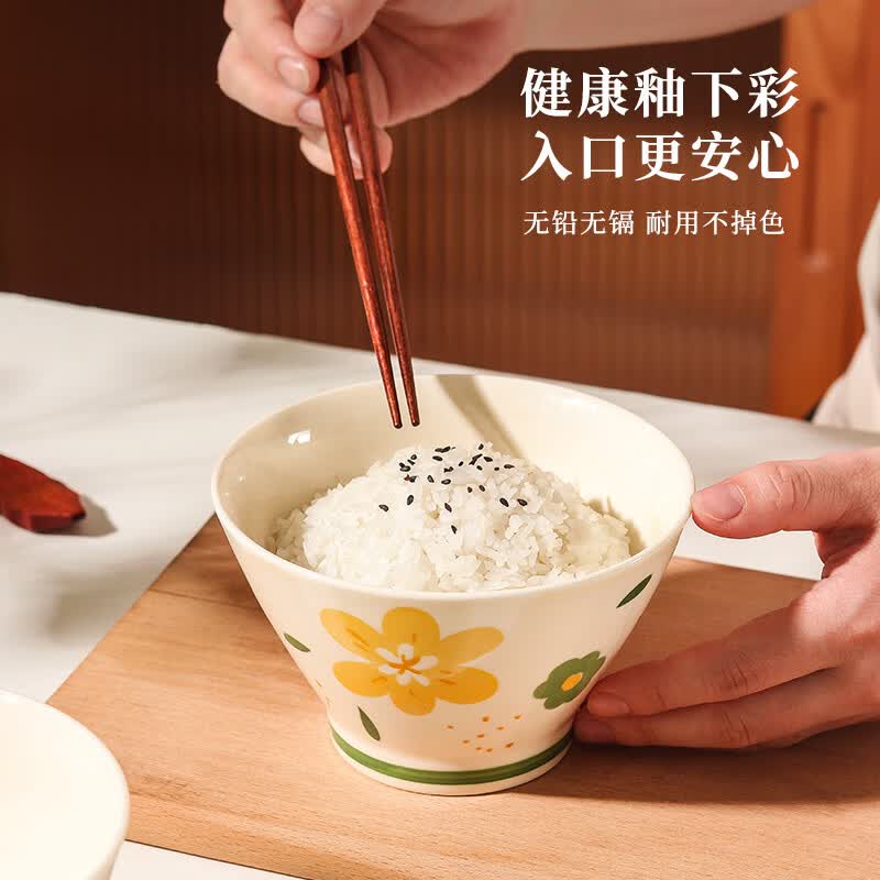 溥畔陶瓷斗笠碗2026新款大号5英寸高颜值米饭碗个人专用吃饭碗具 四季繁花:粉色5英寸斗笠饭碗6个