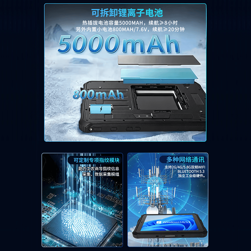 富仕智控三防平板电脑10英寸Windows10/11双电池可拆卸更换支持热插拔防尘防水防摔防震工业加固终端平板 RT-10Z【10英寸+Windows10/11】 N100+4核+8GB+128GB 双电池-热插拔-高亮款