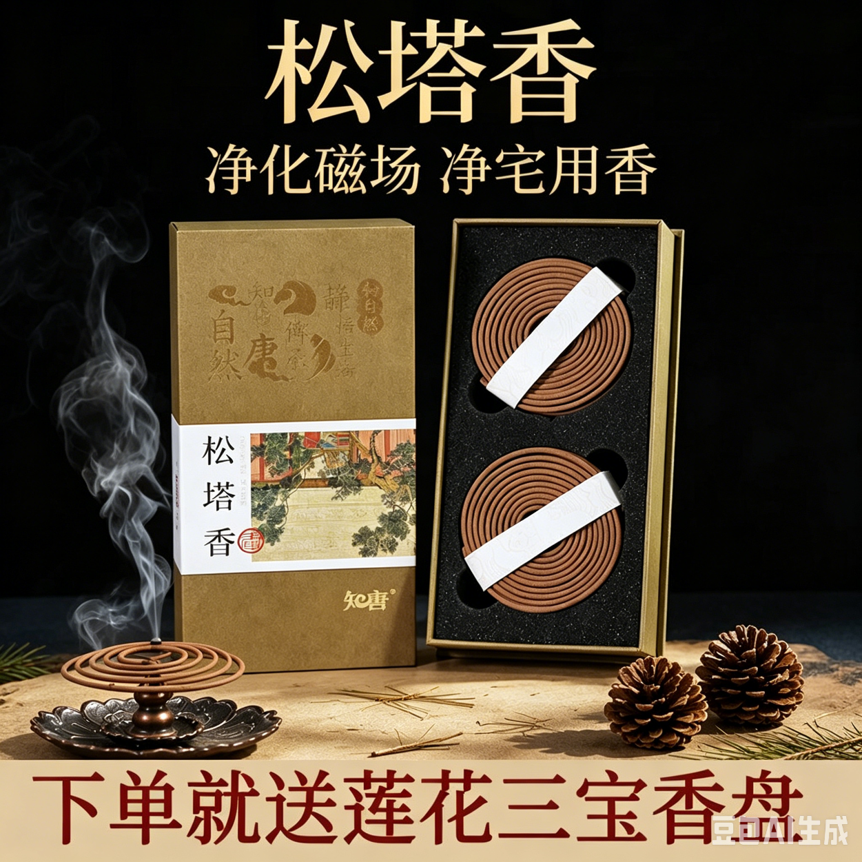 知唐松塔香盘香家用室内香薰熏香招财线香卧香净化磁场净味办公品茗香 松塔香香盘香【招财净化磁场】  40盘 4小时