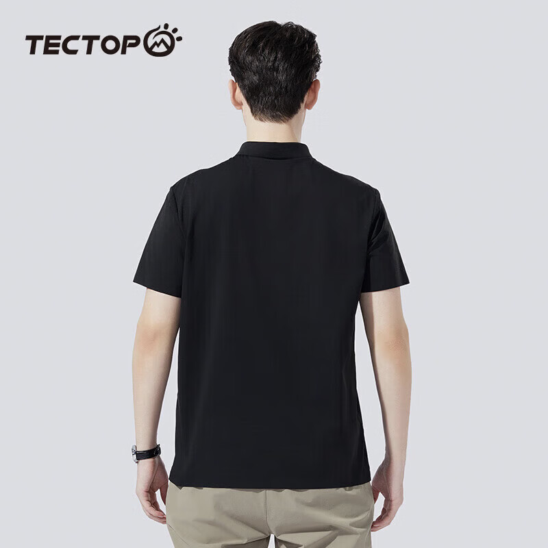 探拓(TECTOP)户外速干短袖POLO衫男春夏透气弹力运动吸汗打底衫商务休闲T恤男 经典黑【polo衫T恤 XL