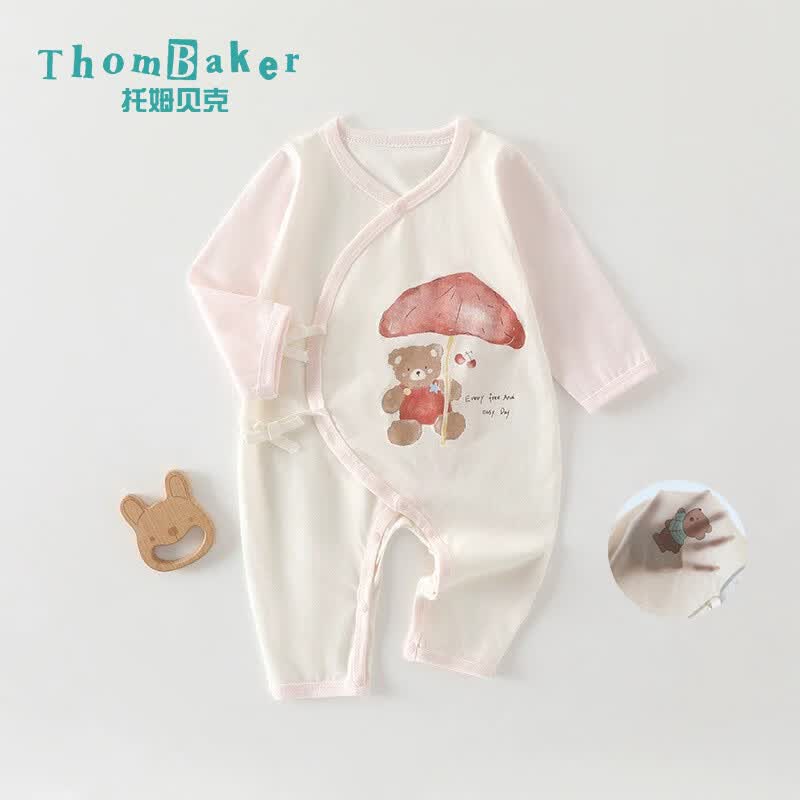 ThomBaker新生儿衣服夏季薄款婴儿连体衣纯棉透气0-6个月宝宝睡衣空调衫 夏季蘑菇粉色 66cm