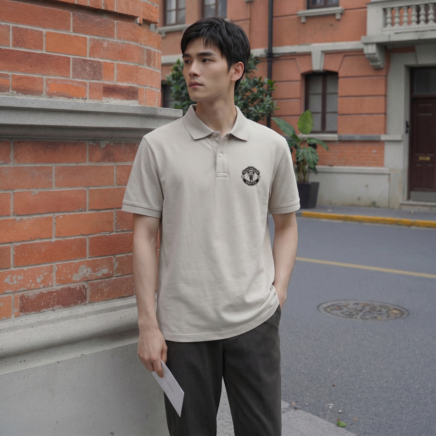 曼联梦剧场男士polo衫夏季新款短袖上衣男 高端商务休闲翻领t恤100%棉 卡其色 L 175/96A