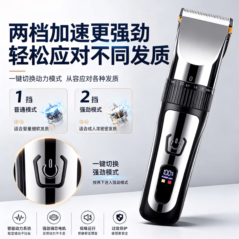 DIKTT德国理发器专业理发电推剪理发店专用头发充电推子神器自己剃发电动剃头刀成人儿童全家可用 绅士黑(全家通用 静音不卡发+理发套装) LED数显丨强磁电机丨超长续航
