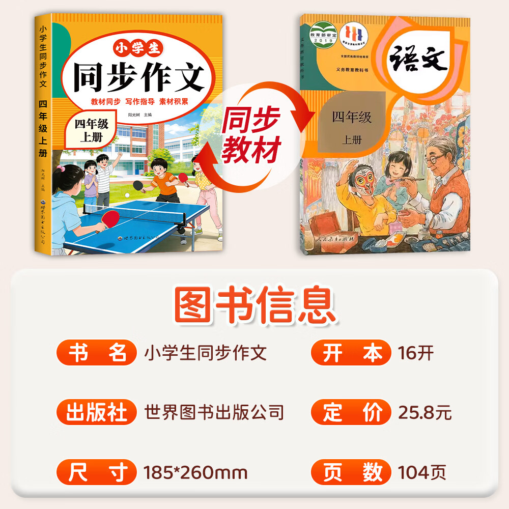 2026新版四年级上册同步作文人教版小学语文作文大全范文素材积累四年级下册语文同步作文阅读理解同步训练练字帖课堂笔记 四上2本:同步作文+语数英课堂笔记