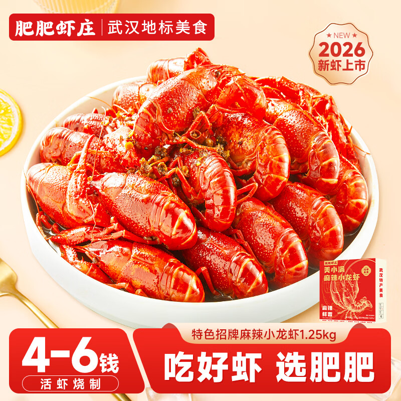 肥肥虾庄麻辣小龙虾1.25kg 4-6钱净虾800g 26年新虾加热即食过节日送礼品