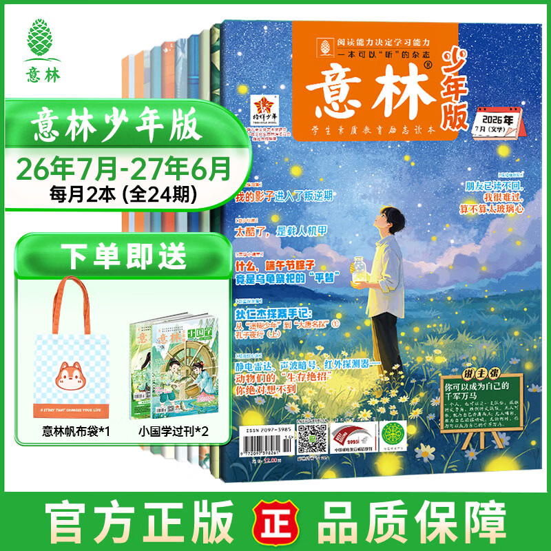 意林少年版期刊订阅杂志2026年1-12月全年订阅25/24年期刊 小学生课外阅读与积累 下单全年送帆布袋图书 【跨年订阅】少年版26年7月-27年6月（24本）