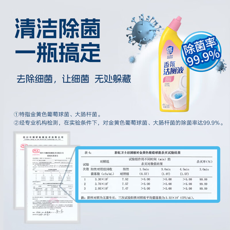 彩虹卫士(Rainbow Guard)洁厕灵液马桶厕所清洁剂除异味除垢除菌去渍去尿垢家用强效洁厕液 强效香氛洁厕啫喱500g*2瓶套装 元气白桃