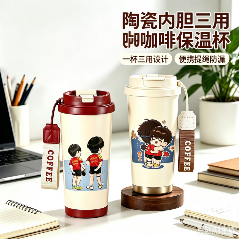 喆湘莎头周边保温杯孙颖莎王楚钦组合可爱杯子沙头定制女水杯 来图定制-陶瓷覆层-双饮杯  530ml
