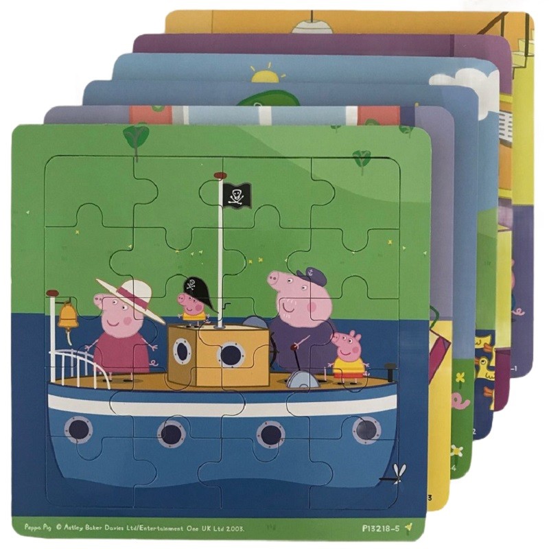 【6片木质】小猪佩奇 拼图儿童3-4岁宝宝早教玩具木制双层套装带底板底纹 6片套装