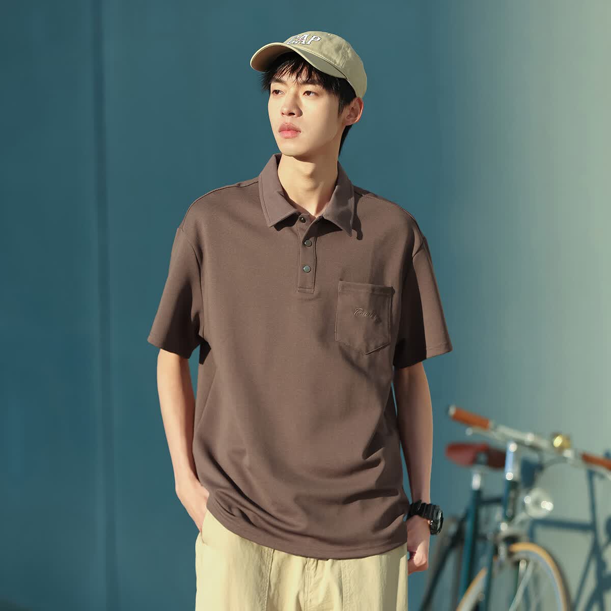 布衣传说翻领短袖polo衫男士宽松短袖t恤休闲上衣服潮 咖色 XL
