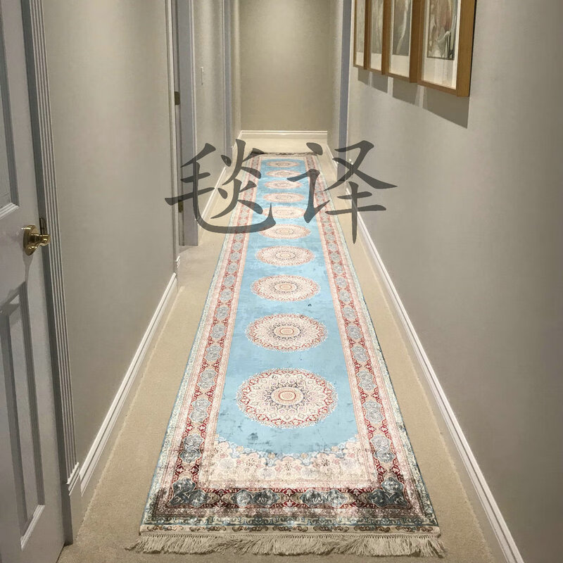 毯译品牌 出口伊朗经典蓝系手工波斯地毯 走廊过道长条波斯地毯 85x6