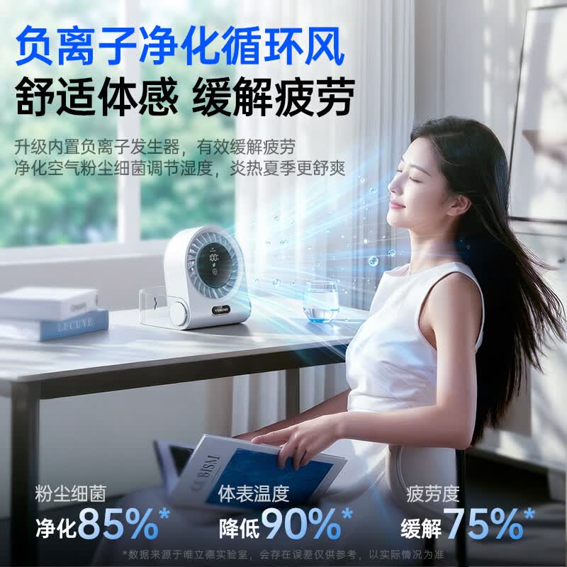 VENIDER【100档爆风力丨智能触屏调档】桌面usb小风扇办公室学生宿舍车载立式小型家用电风扇台式制冷电扇 绿色【100档循环风丨智能屏幕控制】