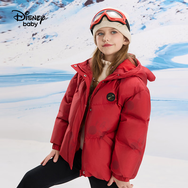 迪士尼(Disney)童装男女童羽绒服2026新冬米奇石墨烯拜年服白鸭绒高充绒外套厚 正红米奇 110 高105-115cm重30-40斤