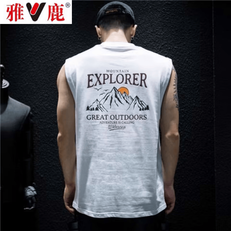 雅鹿夏季无袖t恤背心男宽松潮牌ins大码坎肩半袖美式运动12 M 均码 黑色【EXPORER】 京东折扣/优惠券