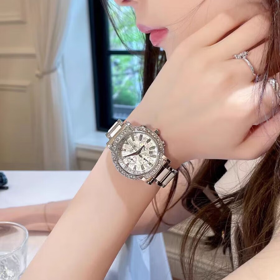 凯度（GAIDU）轻奢小众手表正品名牌时尚机械风镶钻陶瓷大表盘女士石英表礼物 陶瓷粉（送高档礼盒套装）