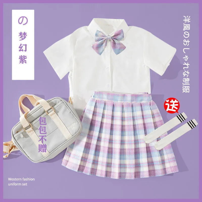 【特价】夏天jk女童套装小女孩子小朋友穿的校服女大童裙子儿童百褶裙