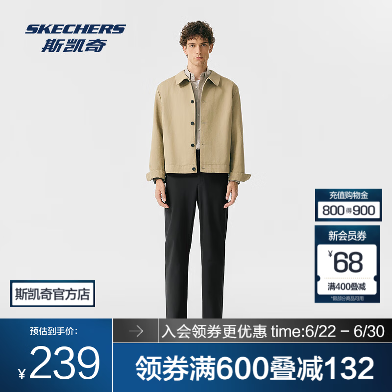 斯凯奇（Skechers）【梁朝伟同款】闪穿裤男士春夏加厚款梭织长裤休闲百搭P325M116 碳黑/0018 L