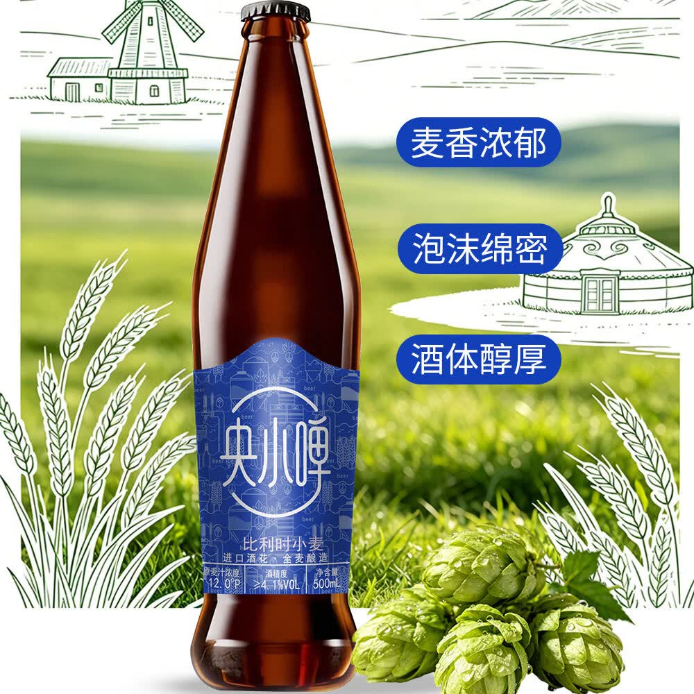 央小啤12P 比利时小麦全麦精酿啤酒 锶型水28天慢发酵进口麦芽整箱送礼 500ml 6瓶 礼盒装