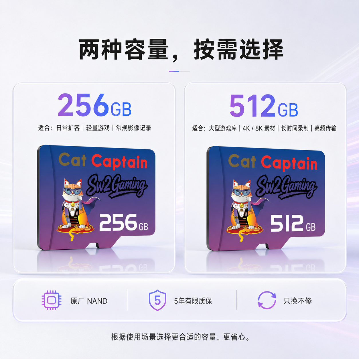 CAT CAPTAIN（猫船长）TF(MicroSD)超高速存储卡V30 A2 8K超高清适配无人机/运动相机/记录仪/游戏掌机内存卡 Switch2游戏专用880MB/s【512GB】