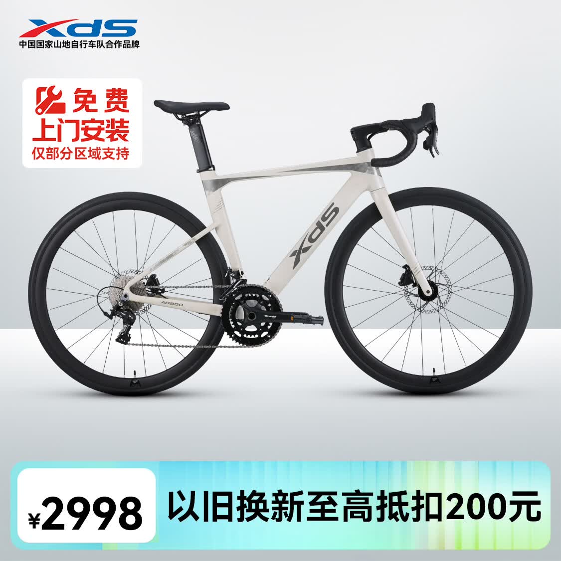 喜德盛（xds）公路车25-AD300油碟UCI车架2x10速中空一体牙盘桶轴车白蛇510MM