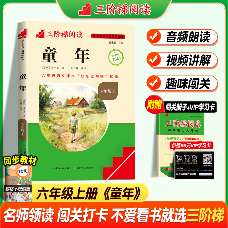 名校课堂三阶梯阅读2026快乐读书吧六年级上册 爱的教育 小英雄雨来 童年 快乐读书吧六年级下册鲁滨逊漂流记 文库小学生课外阅读书籍经典名著阅读书目 【六年级上册】童年