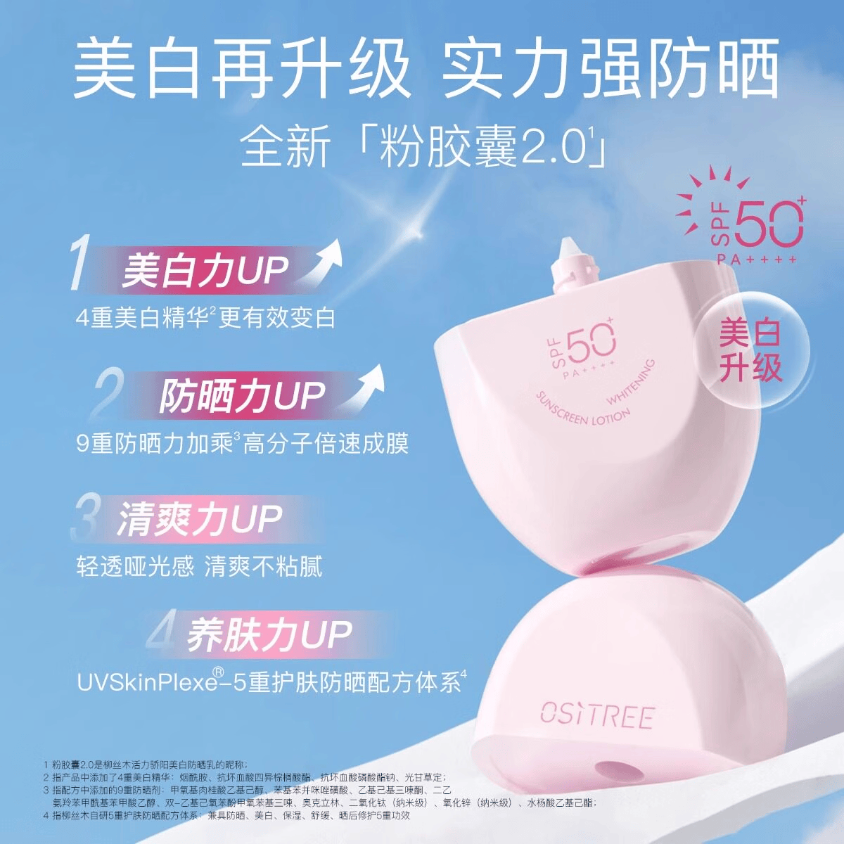 Ositree柳丝木防晒霜美白户外活动防紫外线全身适用温和SPF50+正品防晒乳 【粉胶囊3.0】50g美白/户外运动