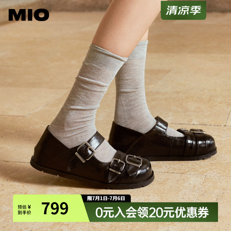 MIO卢昱晓同款|米奥玛丽珍勃肯鞋2026秋新款圆头小皮鞋甜酷女单鞋 黑色 39 (245mm)