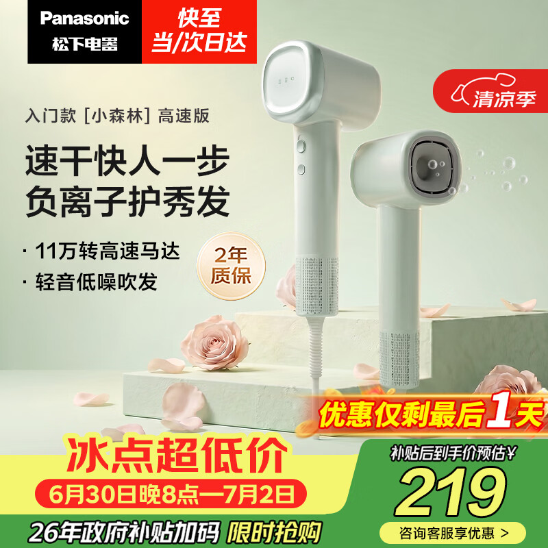 松下（Panasonic）高速护发吹风机速干负离子电吹风家用不伤发送女友生日礼物小森林春光绿EH-NE6L