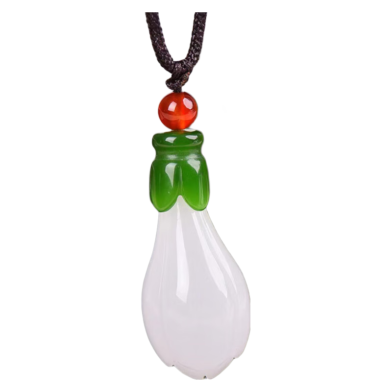洁玉堂  新疆昆仑玉玉兰花吊坠玛瑙顶珠景泰蓝花帽金丝玉挂件