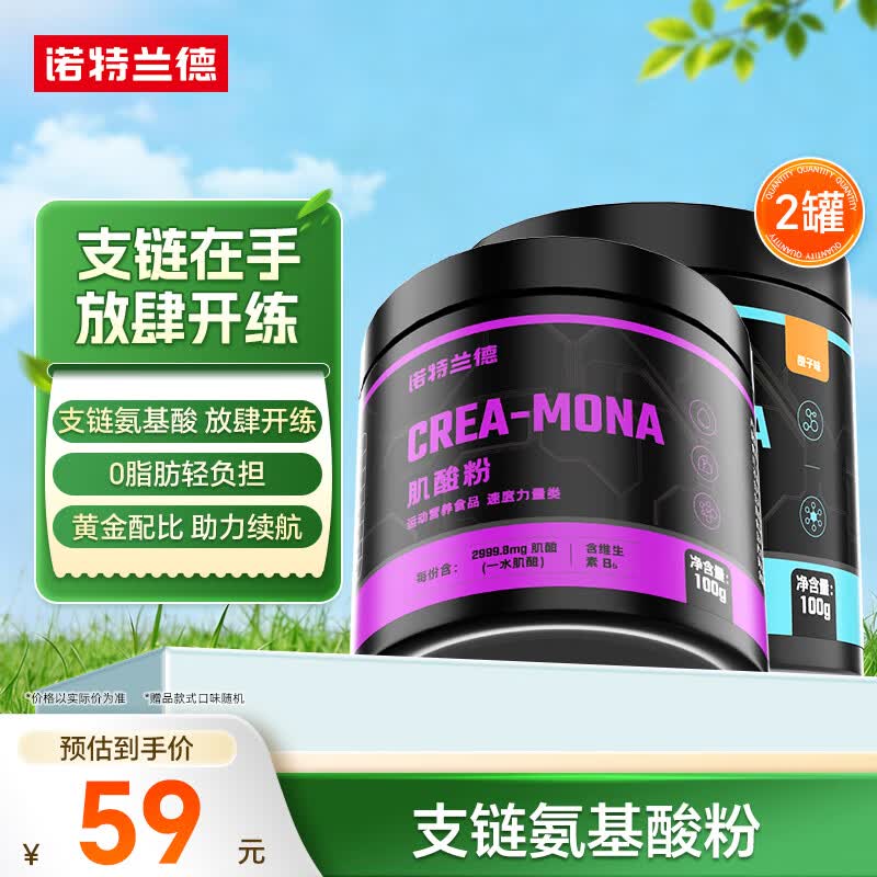 诺特兰德bcaa支链氨基酸运动健身补剂官方旗舰店 100g*2罐 +肌酸【bcaa约26天用量】