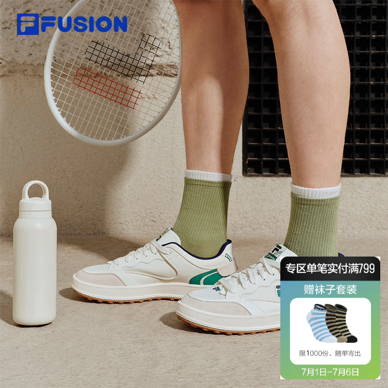 FILA FUSION 斐乐潮牌飞逸鞋男鞋休闲板鞋新款夏季透气运动鞋子 雪白/草绿-SA 41