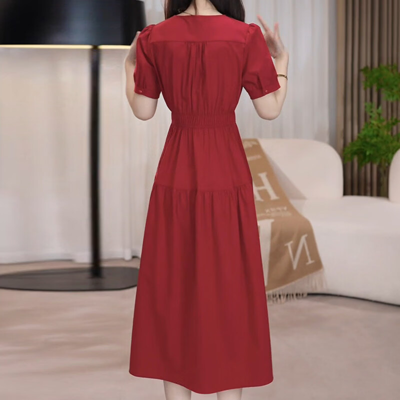 香影芬连衣裙2026新款女夏季十三行今年流行爆款十一喜婆婆婚宴妈妈礼服 红色 2XL (建议121-130斤)