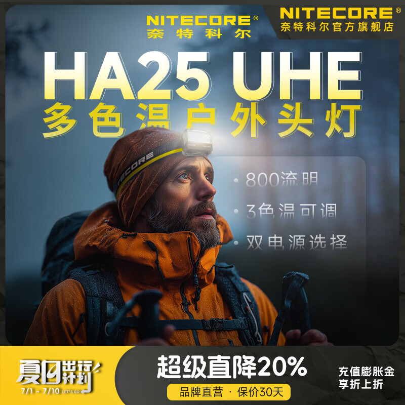 奈特科尔ha25 uhe多色温轻量级夜跑头灯AAA徒步登山头戴灯 HA25 UHE【标配】