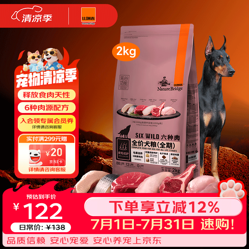 比瑞吉狗粮金毛泰迪六种肉系列高蛋白三文鱼无谷全价全期成犬幼犬粮2kg