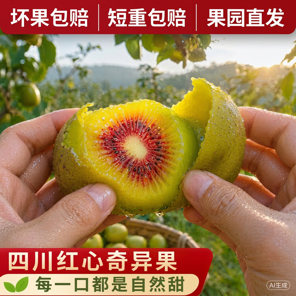 京世泽 蒲江红心猕猴桃甜四川奇异果应季时令新鲜当季孕妇水果 宝宝小果24枚(单果50-70g)