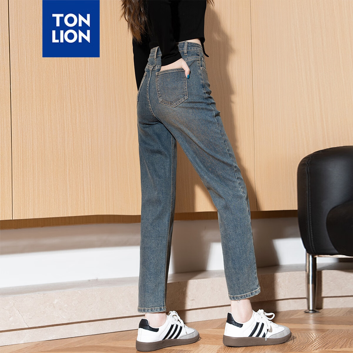 唐狮女牛仔裤2024秋季新品复古显瘦烟管牛仔裤wp 复古蓝 27
