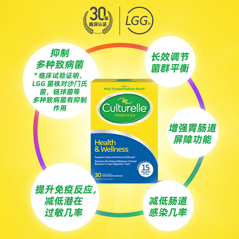 康萃乐Culturelle益生菌儿童LGG鼠李糖乳杆菌 成人幼儿童调理肠胃益生菌 【150亿活菌】HW成人益生菌胶囊 30粒*1盒