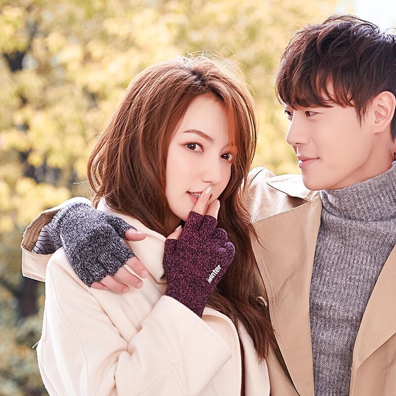 动荡橙 冬季触屏保暖手套 半指手套