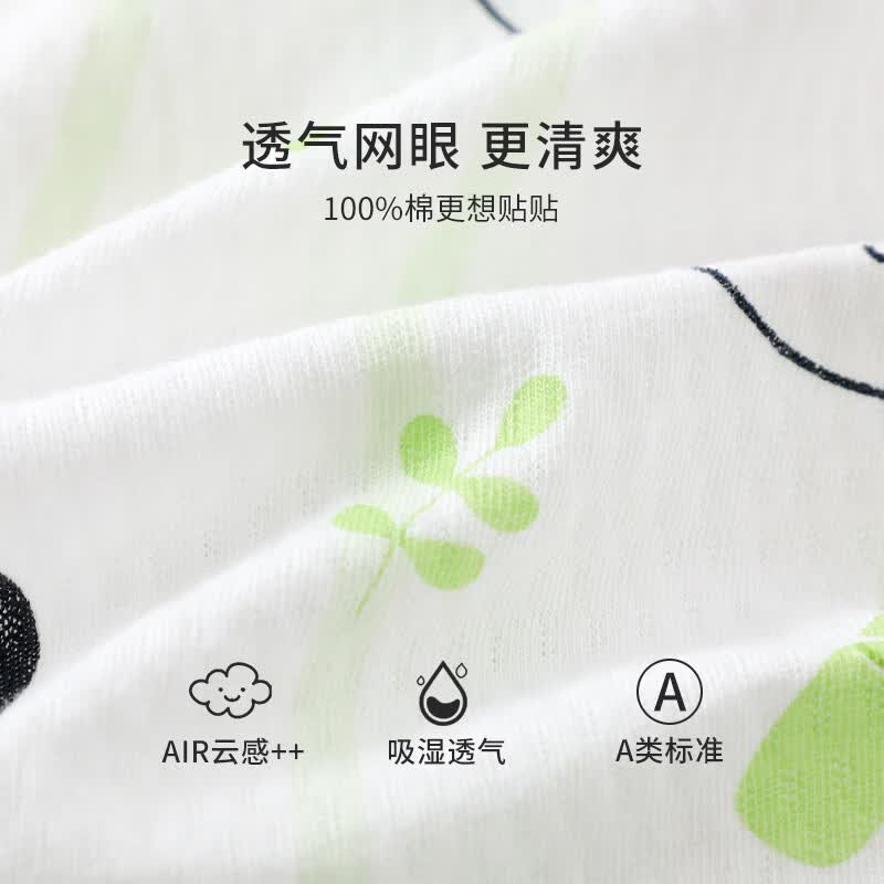 木木屋婴童短袖连体衣夏季男童女童纯棉可拆卸口水巾哈衣宝宝夏天爬服 小熊猫(网眼棉) 100cm